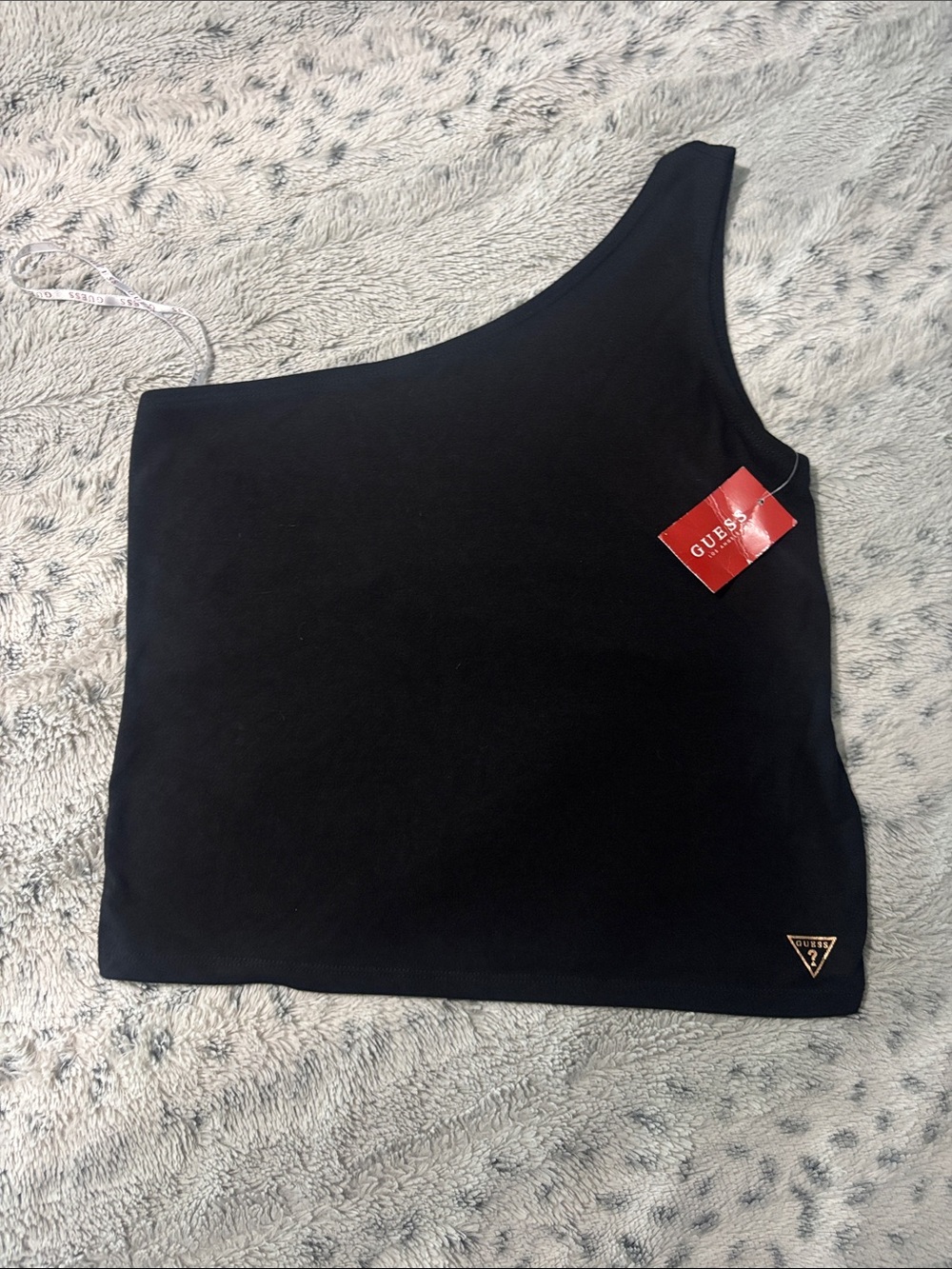 Guess One-Shoulder Black tank with Gold Logo